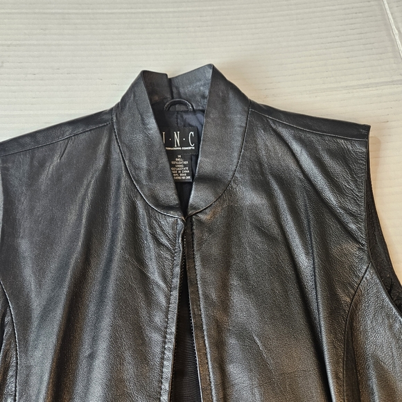 INC International Concepts Black Geniune Leather Sleek Vest Size 14 - Picture 3 of 9
